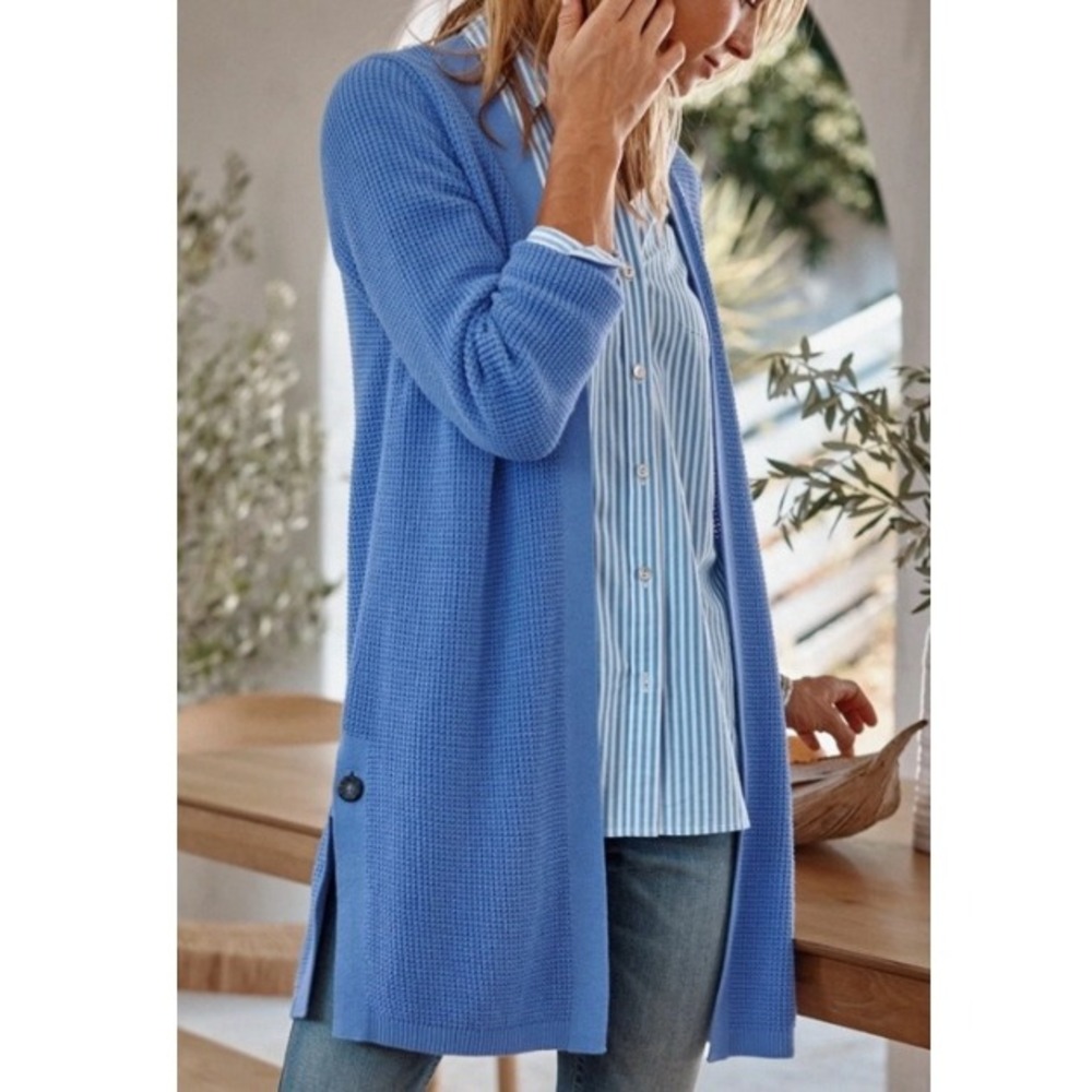 J.Jill Women's Crystal Blue Textured Open Front Cardigan Sweater Size L NWT